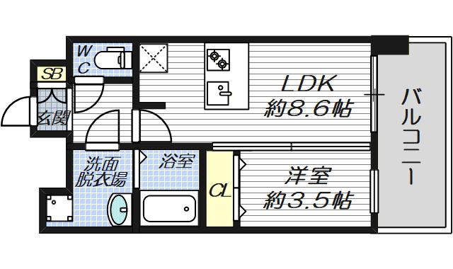プレサンス京橋GREEN YARDアルミラ(1LDK/7階)の間取り写真