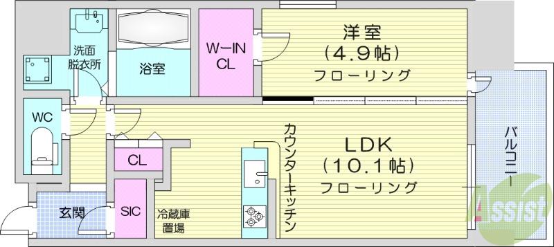 グランカーサ仙台晩翠通(1LDK/12階)の間取り写真