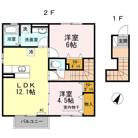 ハピネス B棟(2LDK/2階)の間取り写真