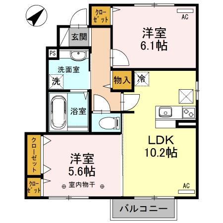 フォーゲルテラス グリューン II(2LDK/1階)の間取り写真