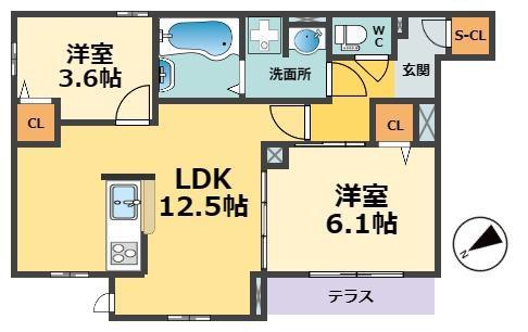 ドレ II(2LDK/1階)の間取り写真