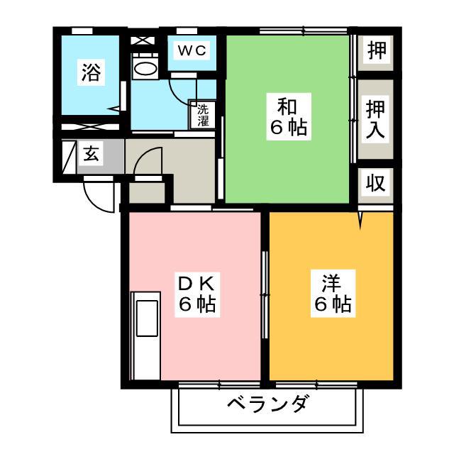 フラット・ウェル B棟(2DK/2階)の間取り写真