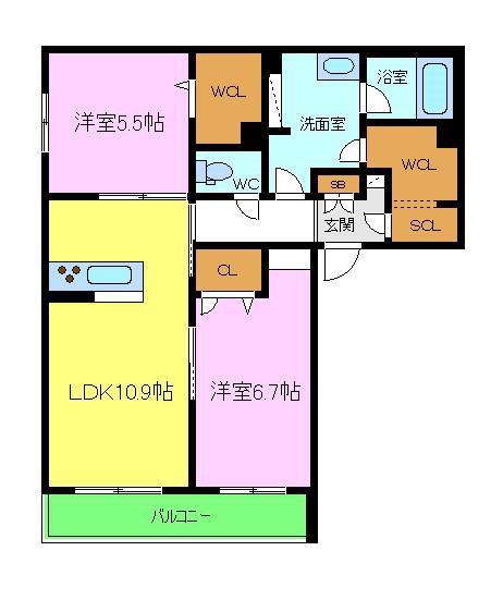 SHAMAISON NAVIRE(2LDK/2階)の間取り写真