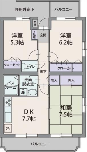 グランディール(3DK/4階)の間取り写真