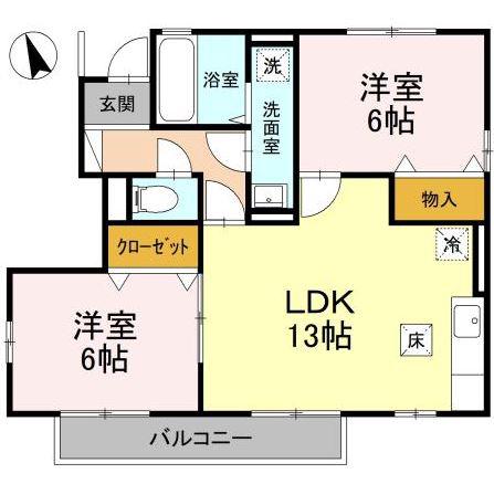 セゾンコート B棟(2LDK/1階)の間取り写真