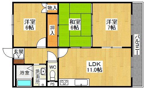 サンコート宝塚(3LDK/2階)の間取り写真