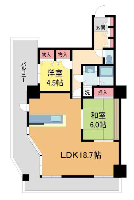パルティK2南ハイツ(2LDK/7階)の間取り写真
