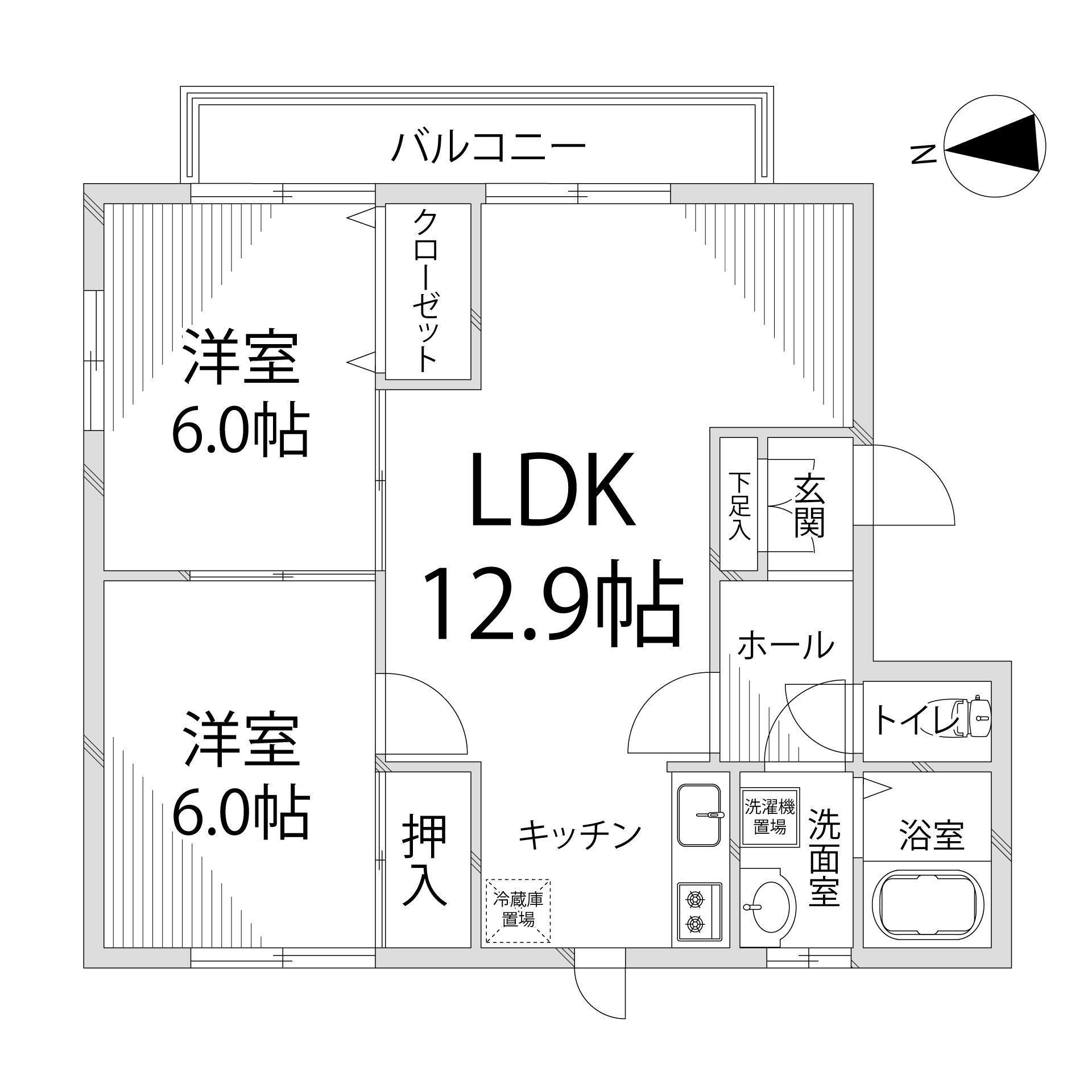 アルコ・ラ・カーサ町坪II(2LDK/2階)の間取り写真
