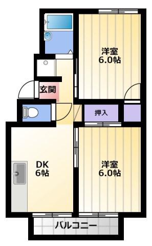 21センチュリーハウス2棟(2DK/2階)の間取り写真