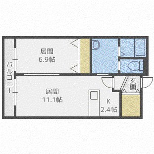 アルモニー麻生(1LDK/2階)の間取り写真