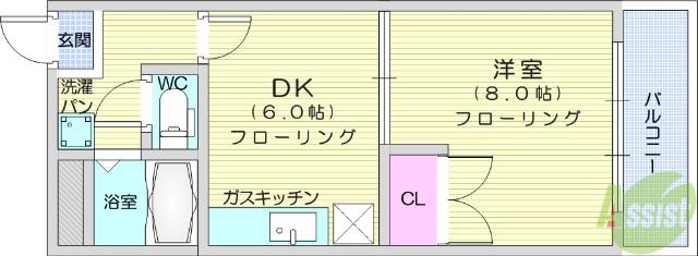 八木山アベニュー(1DK/1階)の間取り写真