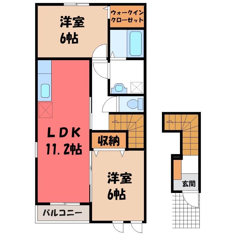 プラシード・カーサI(2LDK/2階)の間取り写真
