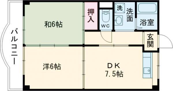 ハイツハピィバリーI北棟(2DK/4階)の間取り写真