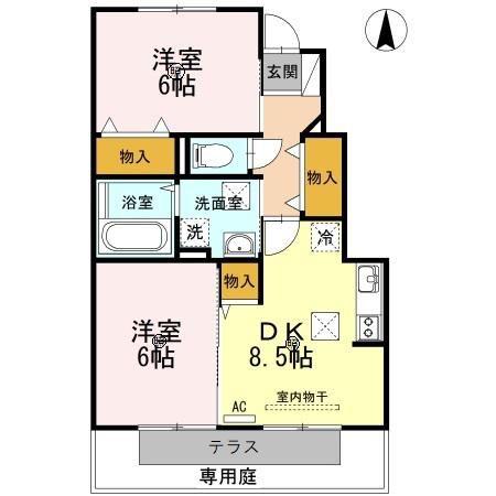 グランドソレーユ(2DK/1階)の間取り写真