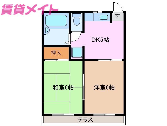 サニーコート(2DK/2階)の間取り写真