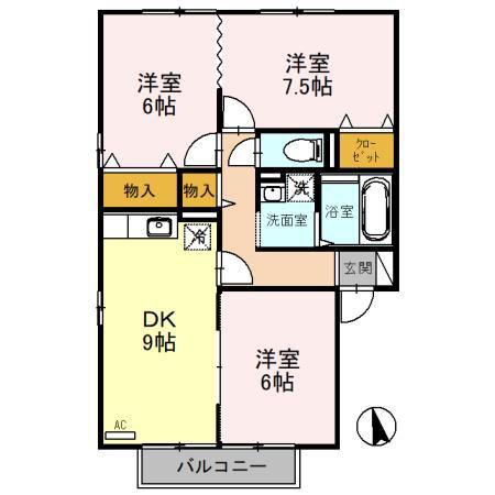 グランシャリオD棟(3DK/1階)の間取り写真