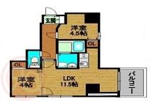 インペリアルスイート南堀江(2LDK/5階)の間取り写真