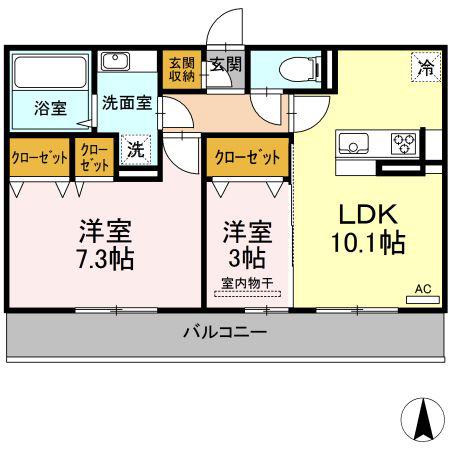 グランドゥールS(2LDK/2階)の間取り写真