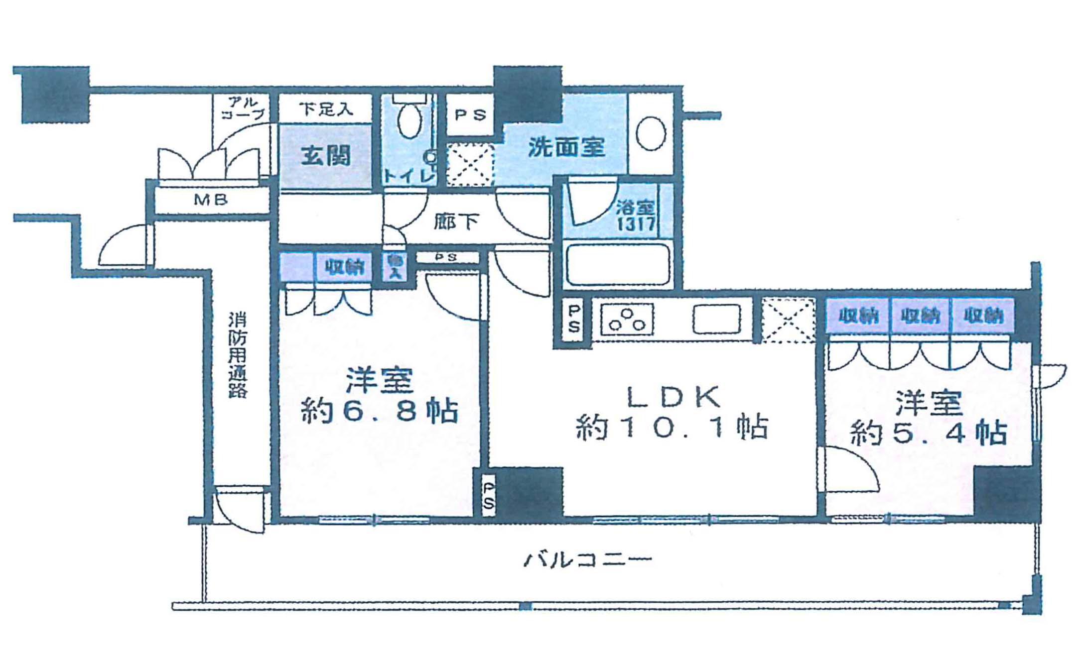アップルタワー大阪谷町(2LDK/25階)の間取り写真