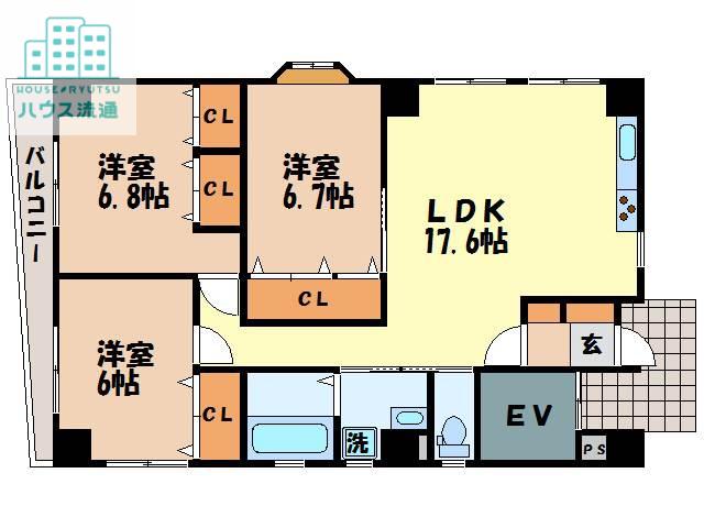 シャル夢館白鳥(3LDK/3階)の間取り写真
