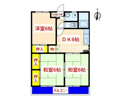 恒吉マンション B棟(3DK/3階)の間取り写真