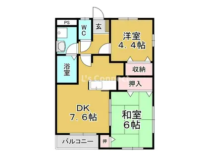 シャトゥKTIII(2DK/2階)の間取り写真