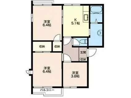 ハイツ宮C(3DK/2階)の間取り写真