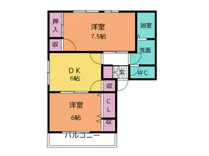 ヴィアンカ(2DK/2階)の間取り写真