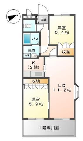 デュエール(2LDK/1階)の間取り写真
