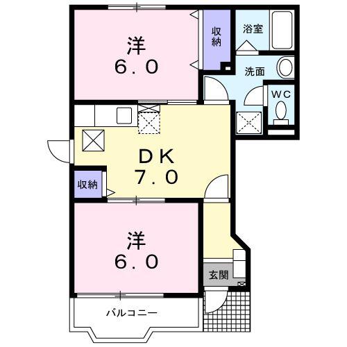 コンチェルト B(2DK/1階)の間取り写真