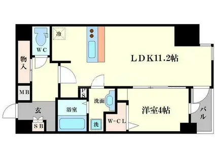 プロシード釣鐘(1LDK/9階)の間取り写真