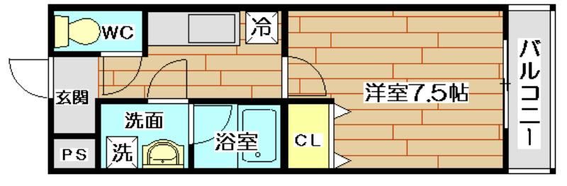フジパレスタカシロI番館(1K/1階)の間取り写真