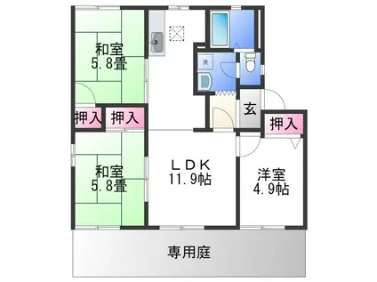 フレグランス今福(3LDK/1階)の間取り写真