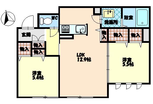 ベレオ中島田(2LDK/1階)の間取り写真
