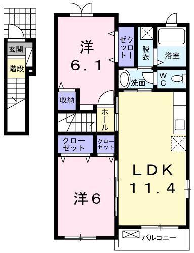 カーサフィオーレII(2LDK/2階)の間取り写真