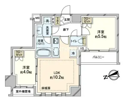 オープンレジデンシア調布(2LDK/2階)の間取り写真