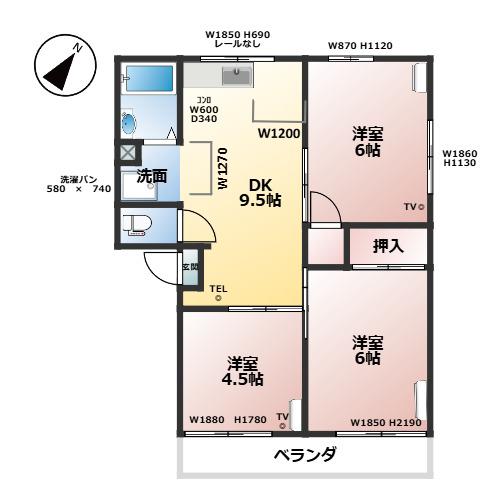 太華ハイツA(3DK/1階)の間取り写真
