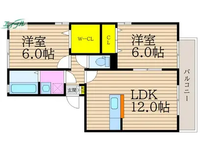 リビングタウン旭川C棟(2LDK/1階)の間取り写真