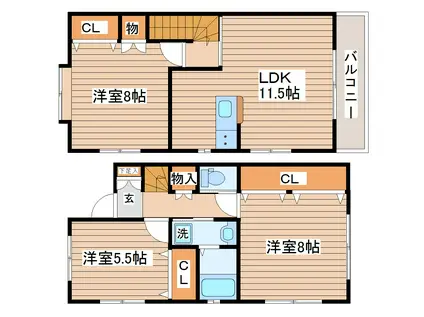 メゾネット中島丁(3LDK/1階)の間取り写真