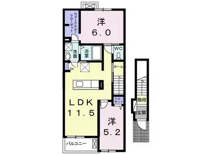 プロムナードB(2LDK/2階)の間取り写真