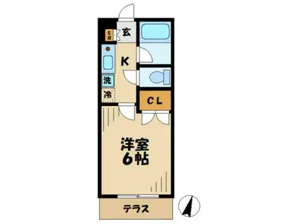 グリーンウッド(1K/2階)の間取り写真