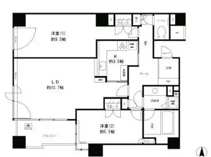 パークサイド・ウイングス(2LDK/10階)の間取り写真
