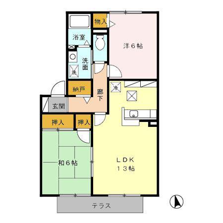 グリーンヒル高岡台A(2LDK/1階)の間取り写真