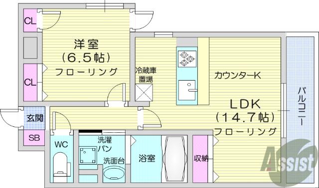 グランカーサ仙台五橋(1LDK/3階)の間取り写真