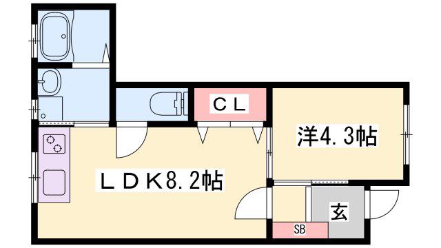 JR山陽本線 御着駅 徒歩4分 2階建 築8年(1LDK/1階)の間取り写真