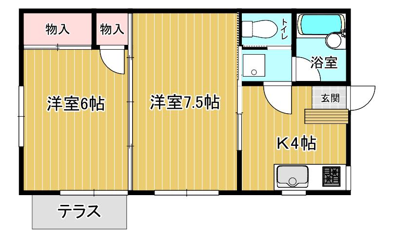 デンヒル天王台(2K/1階)の間取り写真