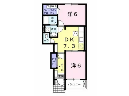 イリスA棟(2DK/1階)の間取り写真