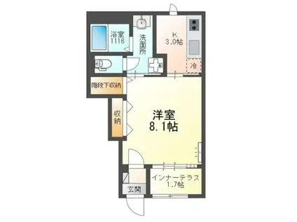 LEAFA森小路(1K/1階)の間取り写真