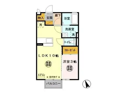 カーサ ビスタ C(1LDK/2階)の間取り写真