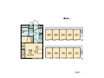 レオパレスジュネス比島(1K/1階)の間取り写真